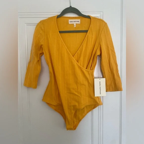 NWT Mara Hoffman Kaia Yellow Large V-Neck Bodysuit - Picture 5 of 6